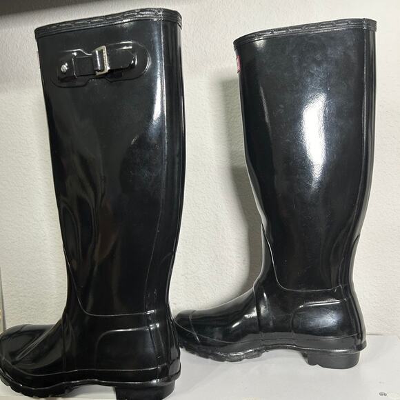 Hunter Original Tall Gloss Rain Boots Black Classic Black Women's Size 8 - Picture 12 of 13
